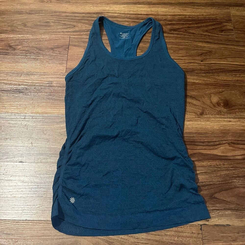 Athleta Speedlight Seamless Tank Womens M Teal Blue Aqua Ruched Racerback Top